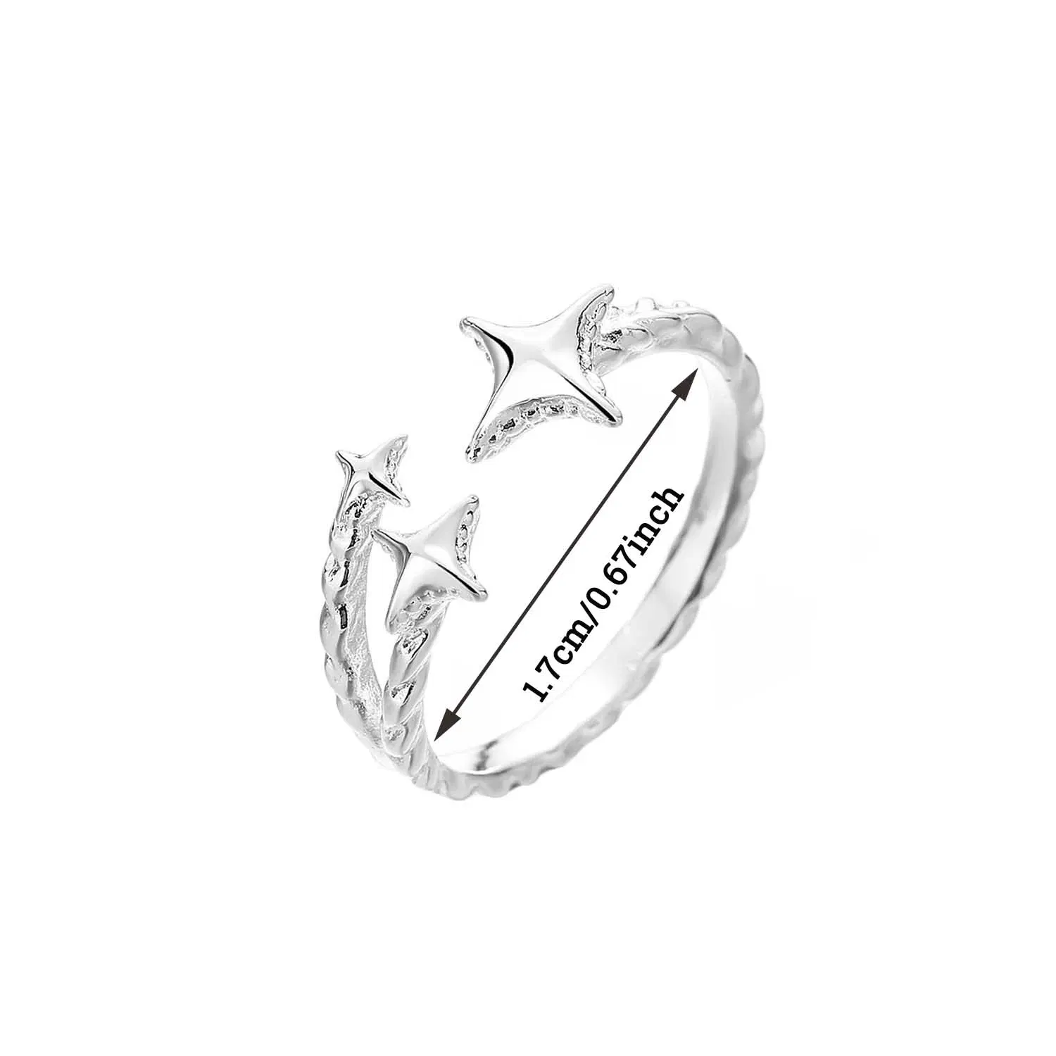 Main Stone Color: Red - 2025 New Korean Silver Color Four Pointed Star Rings For Women Simple Y2k Cross Star Opening Adjustable Finger Ring Jewelry Gift
