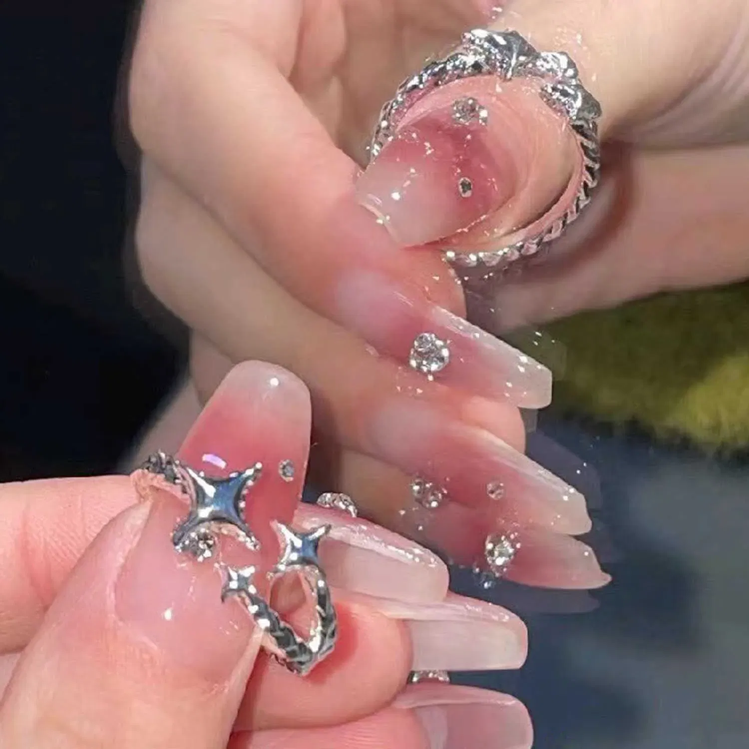 Main Stone Color: Red - 2025 New Korean Silver Color Four Pointed Star Rings For Women Simple Y2k Cross Star Opening Adjustable Finger Ring Jewelry Gift