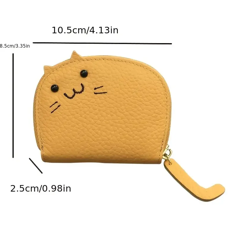 Color: Coffee - Cartoon Cat shaped design Wallet Women's Multi-card slots Holder Cute Fashion Faux Leather Coin Purse Creative ID Card Holder