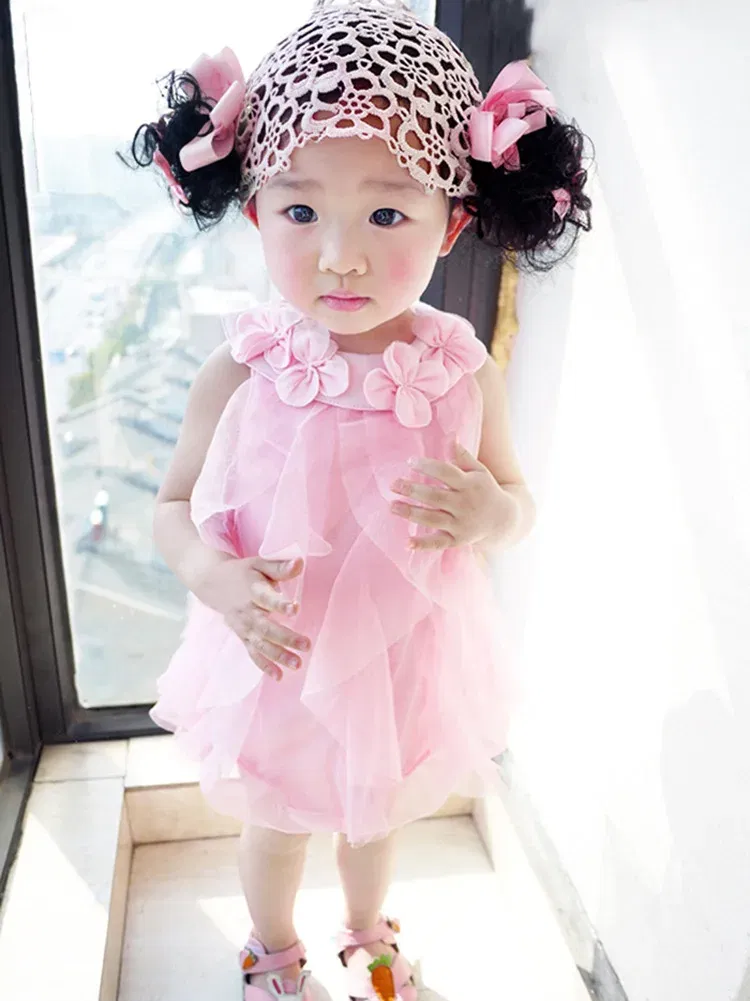 Color: WHITE, Kid Size: 3M - Summer Sleeveless Girls Chiffon Dress Flowers Kids Girl Birthday Party Dresses Baby Clothes Vestidos