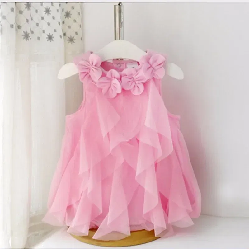 Color: WHITE, Kid Size: 3M - Summer Sleeveless Girls Chiffon Dress Flowers Kids Girl Birthday Party Dresses Baby Clothes Vestidos