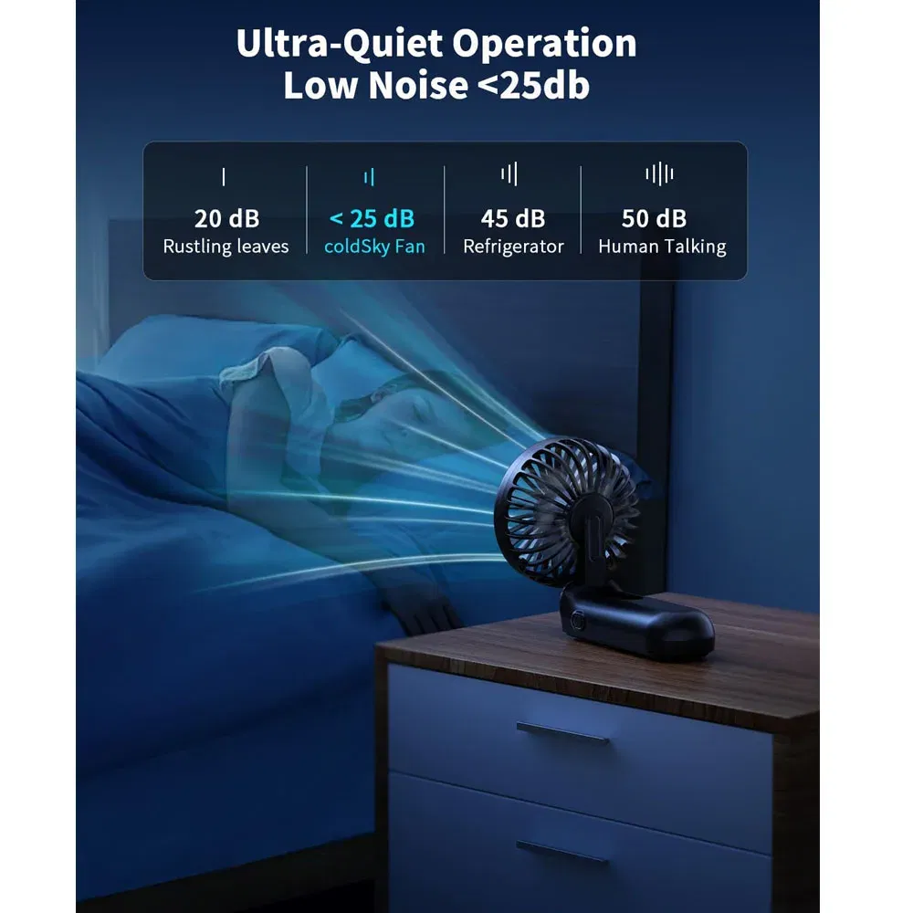 Color: Lavender - coldSky Handheld Fan Foldable Portable Fan with LED Display 3000mAh Battery Operated Mini Hand Held Fan for Travel Beach Outdoor