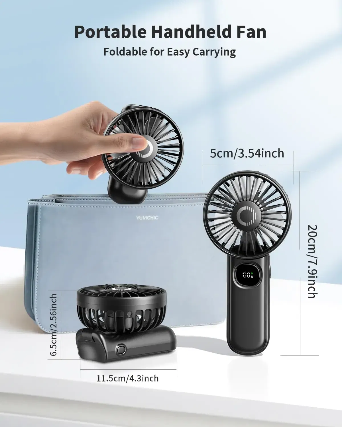 Color: Lavender - coldSky Handheld Fan Foldable Portable Fan with LED Display 3000mAh Battery Operated Mini Hand Held Fan for Travel Beach Outdoor