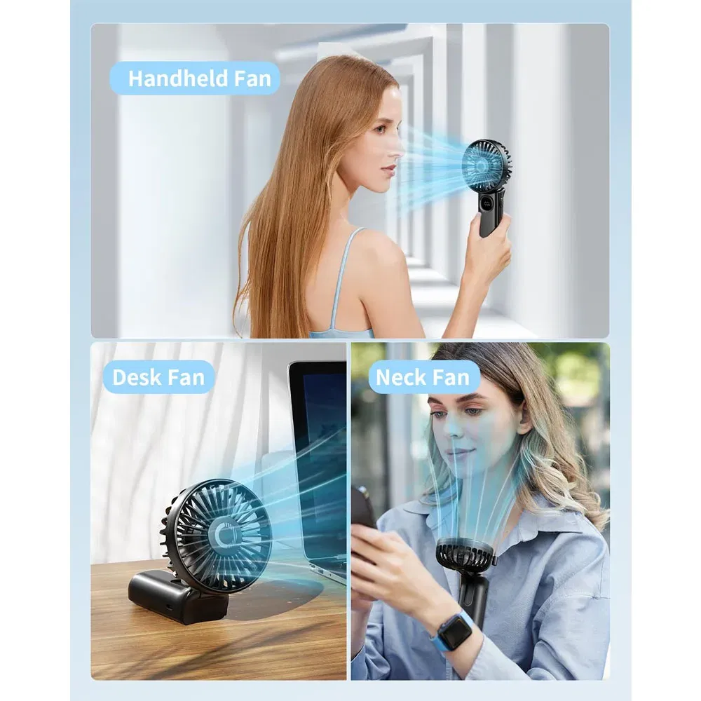 Color: Lavender - coldSky Handheld Fan Foldable Portable Fan with LED Display 3000mAh Battery Operated Mini Hand Held Fan for Travel Beach Outdoor