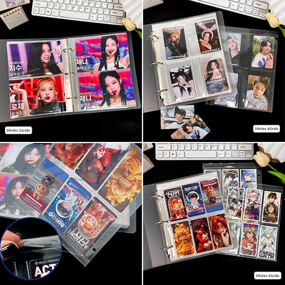 Color: green - A5 3/7 Ring Photocards Binder Sleeve 1/2/4/6 Pockets Clear Acid Free 6x4 Photo Album Refill Pages Trading Card Postcard Sleeve