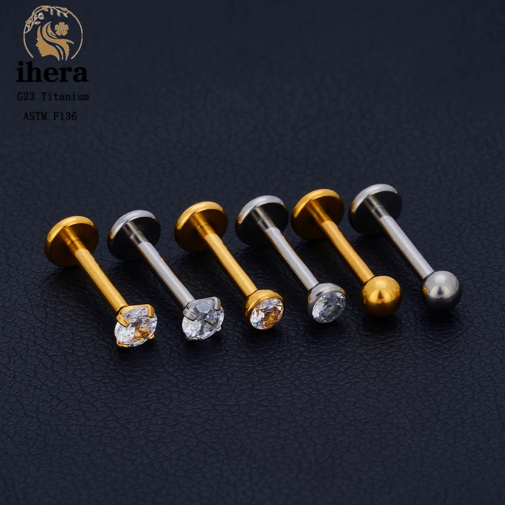 Metal color: Light Yellow Color, Ships From: CHINA, Main Stone Color: Clear - 10PCS G23 Titanium Lip Ring Labret Piercing Stud Earring CZ 16/18/20G Push Pin Ear Tragus Cartilage Helix Conch Pierc? Jewelry