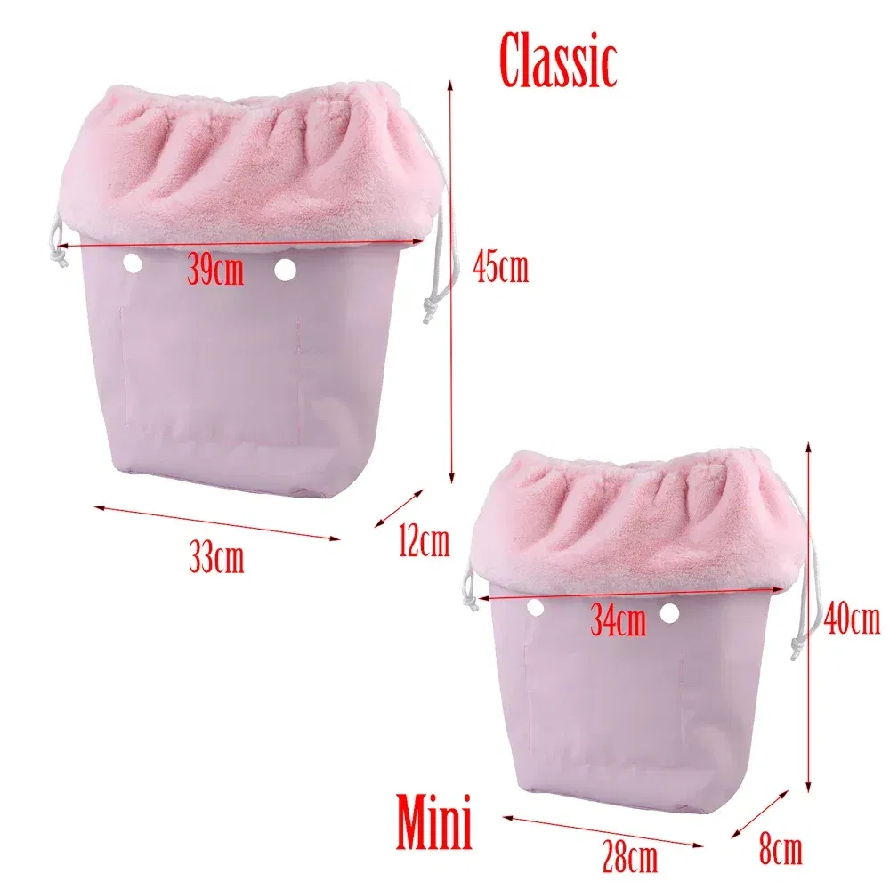 Color: Brown - 2025 Winter O Bag Large Capacity Classic Mini Plush Fur Furry Organizer Top Drawstring Colorful Inner Insert for Obag Winter