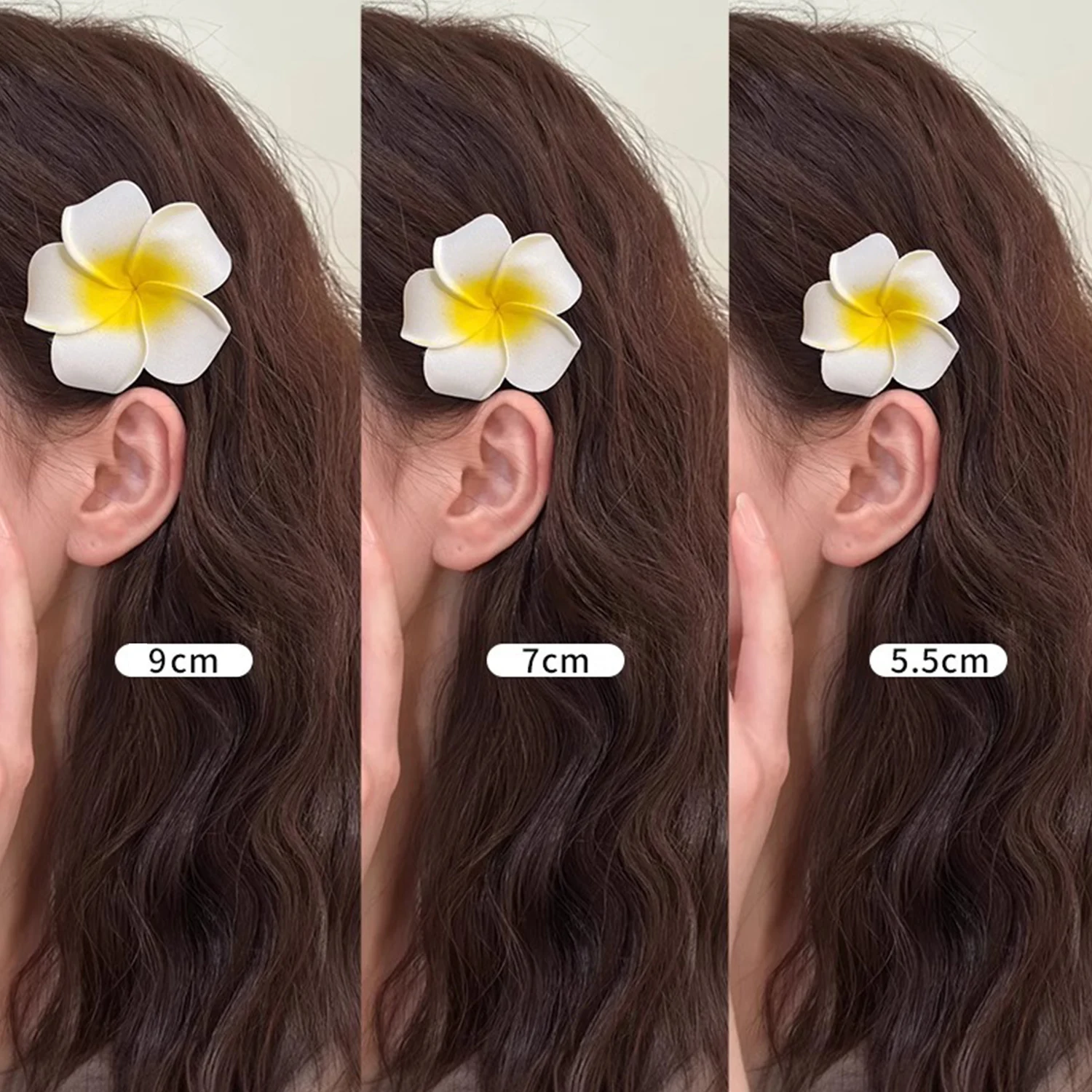 Color: Red - 5.5/7/8/9cm Plumeria Flower Hair Clips For Girls Women Hairpins Egg Flower Barrette Hawaiian Wedding Artificial Headwear