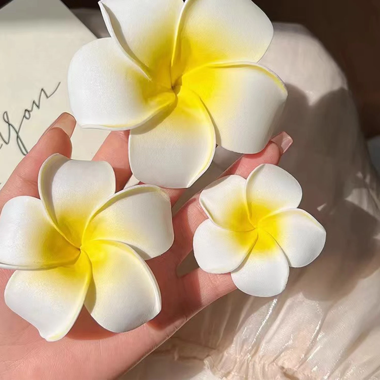 Color: Red - 5.5/7/8/9cm Plumeria Flower Hair Clips For Girls Women Hairpins Egg Flower Barrette Hawaiian Wedding Artificial Headwear