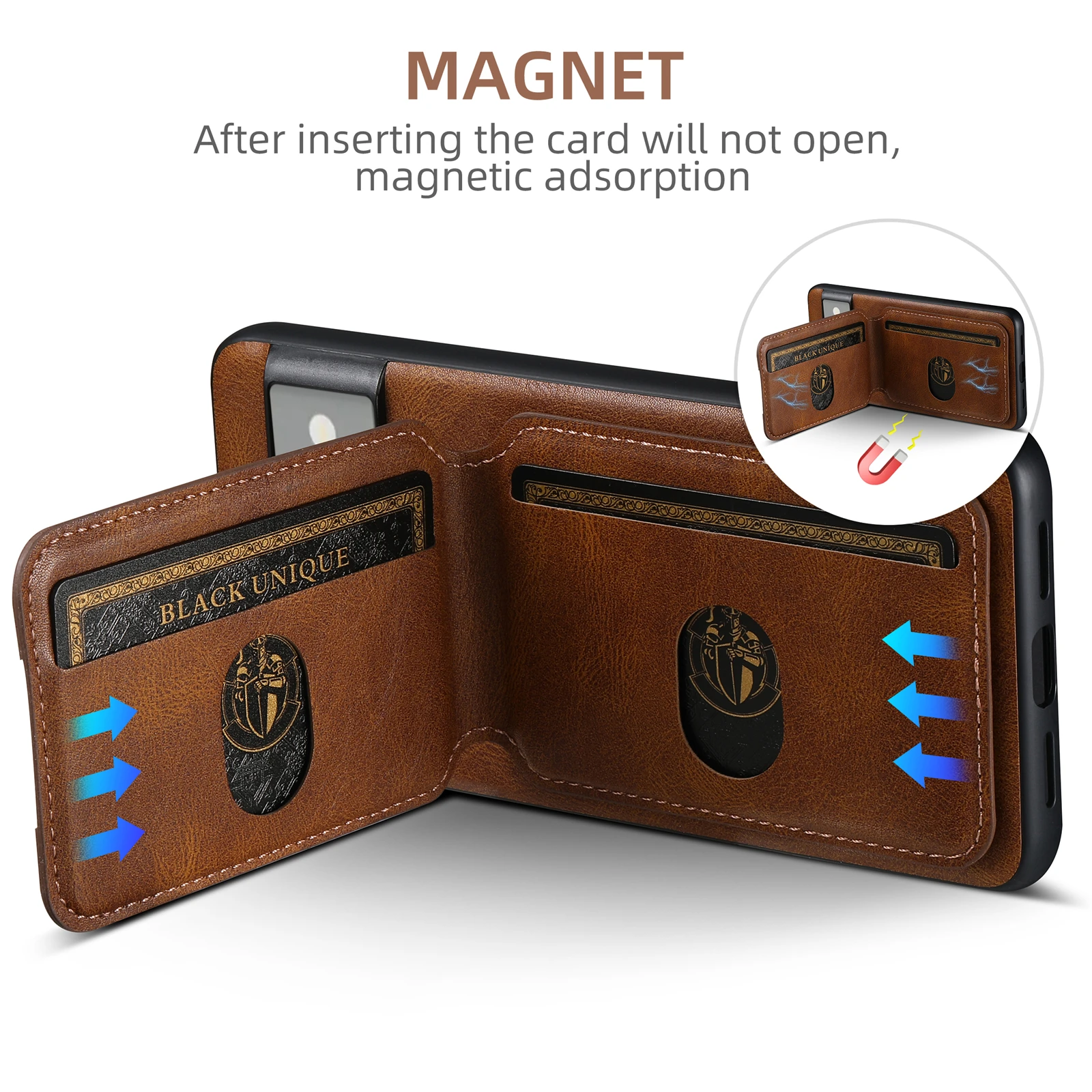 Color: black, Material: ABS - SUTENI Card Holder Leather Pocket Wallet Phone Case Stand For Google Pixel 8A 8Pro 7 7Pro 7A 6 6Pro 6A