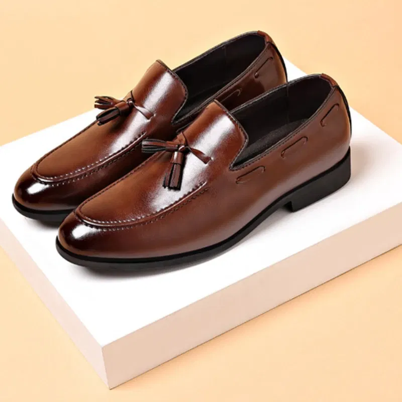 Color: Beige, Shoe Size: 45 - Mens Dress Shoes Designer 2024 New Business Shoes Slip on Men Leather Shoes Pointed Toe Business Casual Man Zapatos Para Hombres