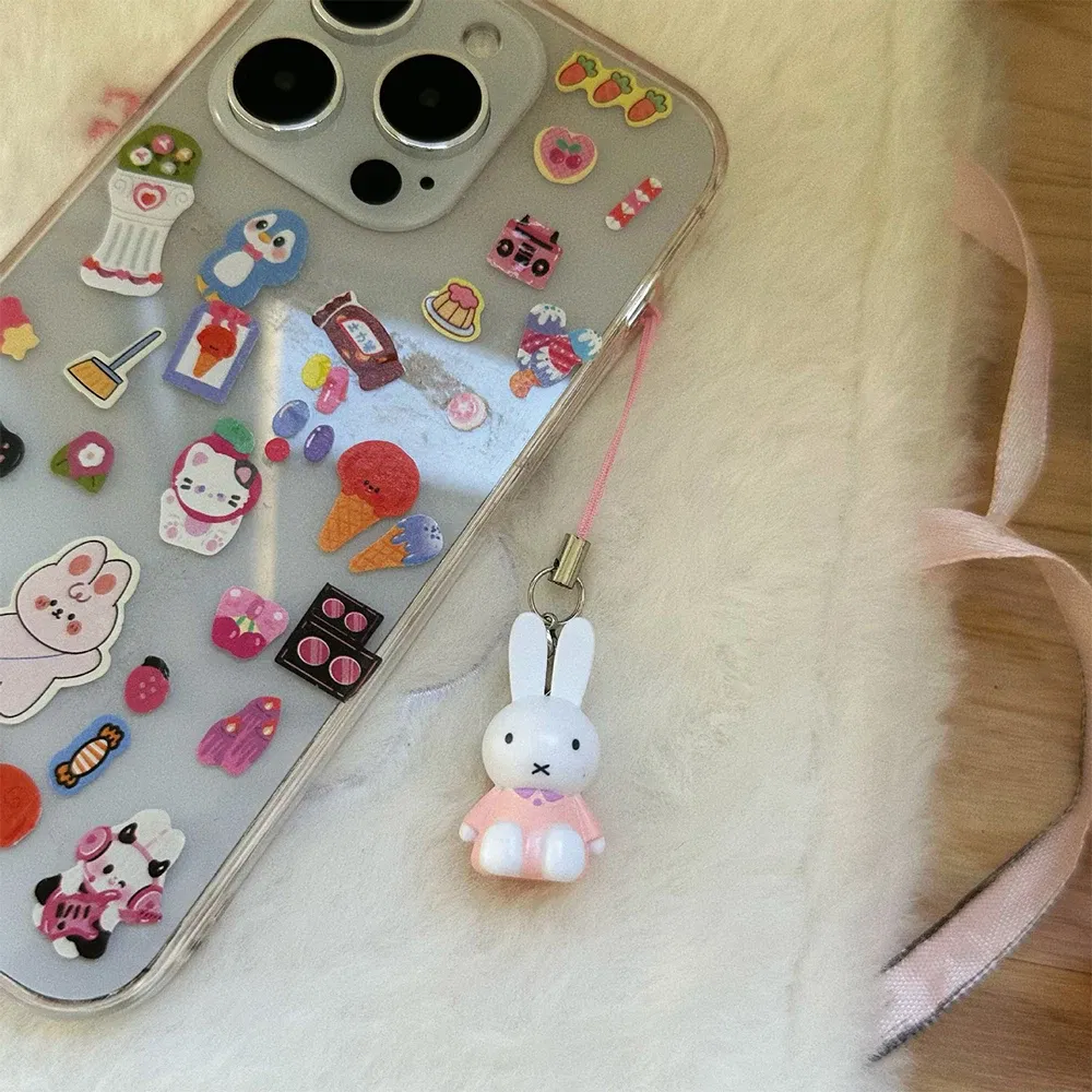 Color: Pink - Kawaii Miffy Key Chain Cartoon Cute Backpack Pendant Ornaments Mobile Phone Chain Christmas Gift