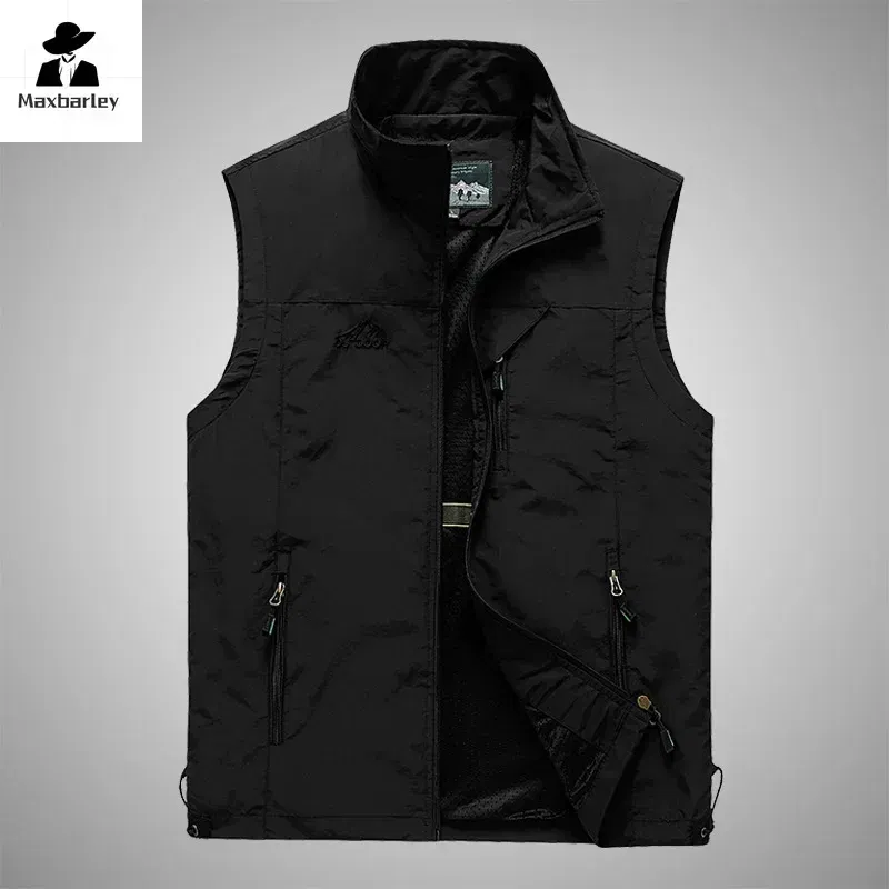 Color: black, Size: S - Autumn Men Waistcoat Outdoor Leisure Solid Sleeveless Jacket Young Middle-aged Photography Fishing Casual Vest Male summer