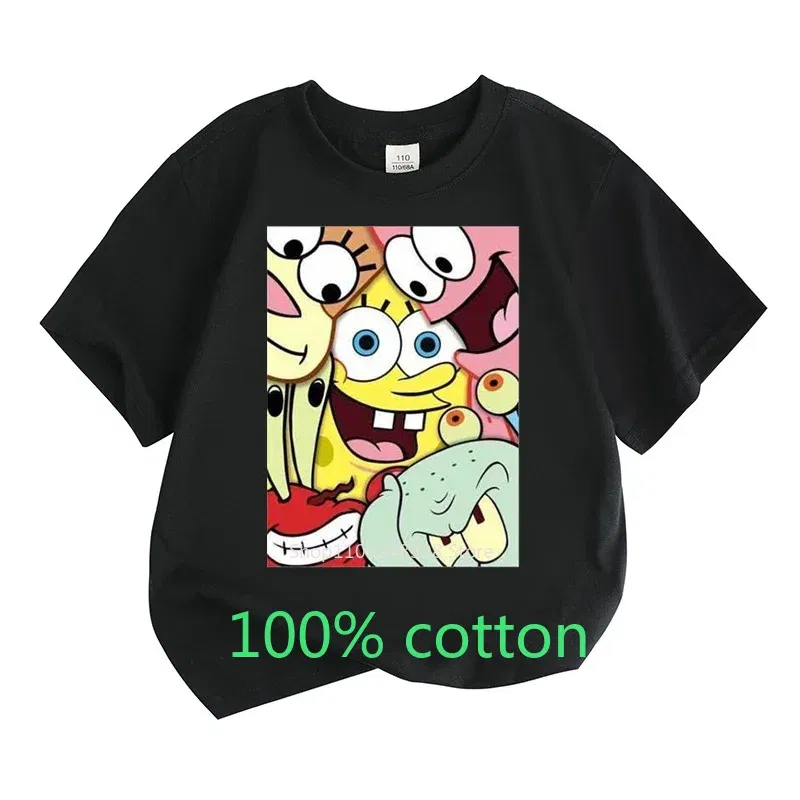 Color: green, Kid Size: 5T - Mr. Krabs Squidward Sandy Spongebob T-shirt 100%Cotton Children Round Neck Short-sleeved Boys Girls Fashion Kids Clothes