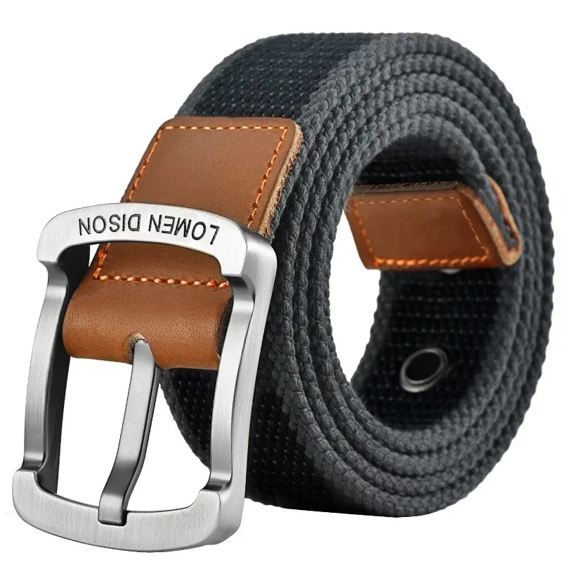 Color: Red, Belt Length: 110cm - Tactical Canvas Men's Belt Fashion Casual All-match Jeans Accessories Girdle Outdoor Sports Hunting Nylon Pin Buckle Waistband