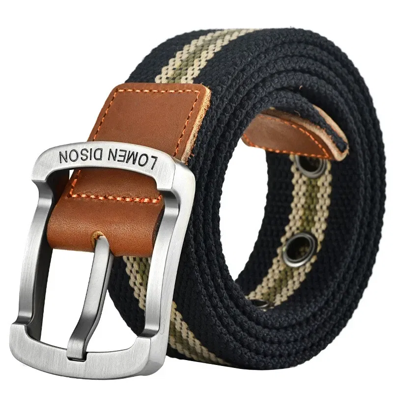 Color: Red, Belt Length: 110cm - Tactical Canvas Men's Belt Fashion Casual All-match Jeans Accessories Girdle Outdoor Sports Hunting Nylon Pin Buckle Waistband