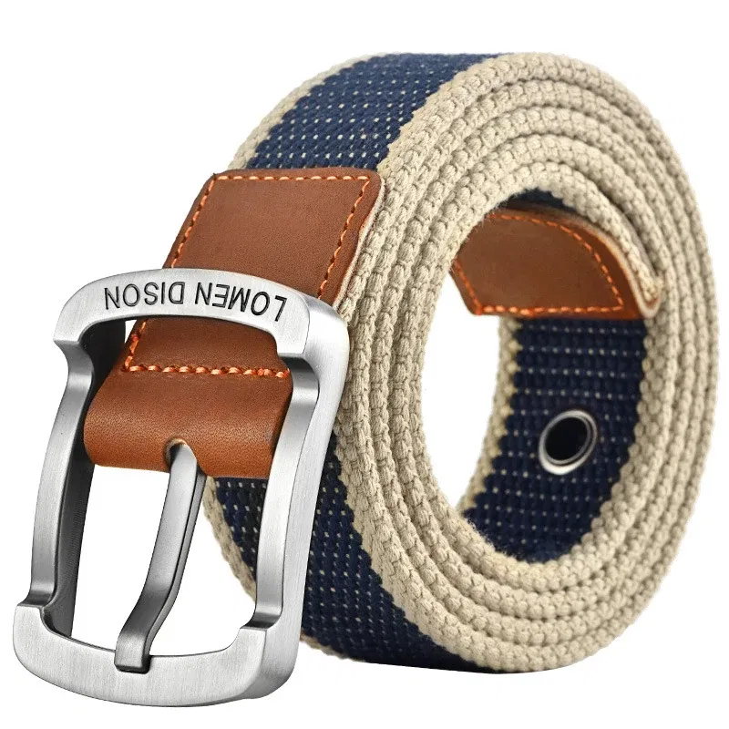 Color: Red, Belt Length: 110cm - Tactical Canvas Men's Belt Fashion Casual All-match Jeans Accessories Girdle Outdoor Sports Hunting Nylon Pin Buckle Waistband