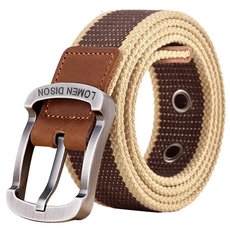 Color: Red, Belt Length: 110cm - Tactical Canvas Men's Belt Fashion Casual All-match Jeans Accessories Girdle Outdoor Sports Hunting Nylon Pin Buckle Waistband
