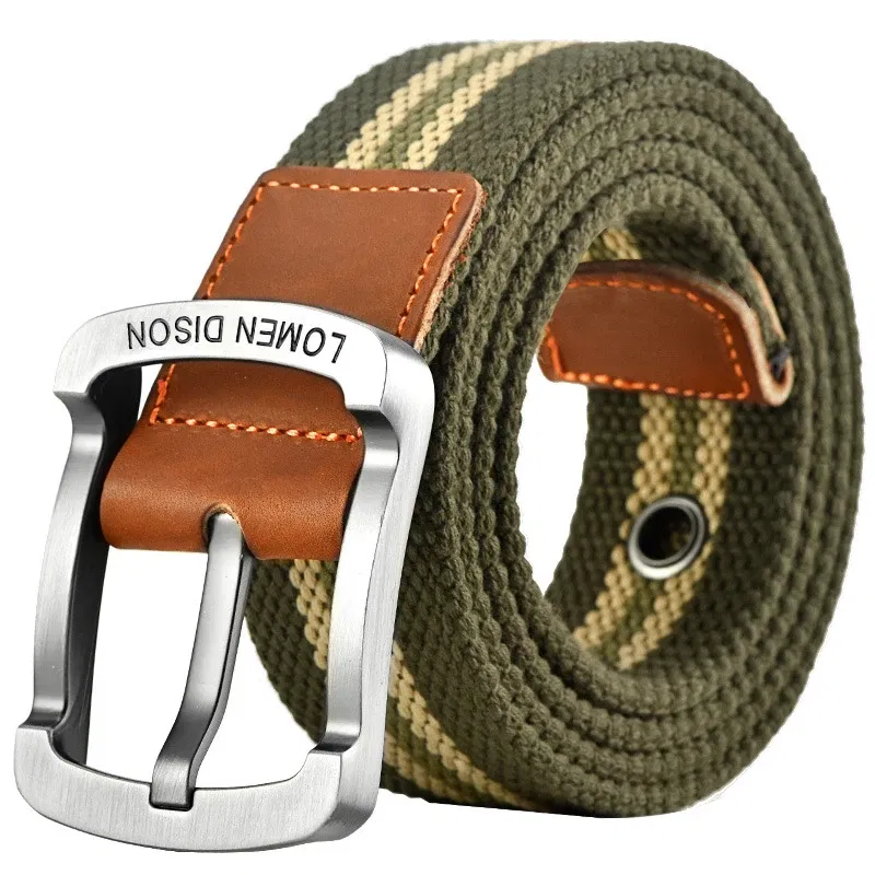 Color: Red, Belt Length: 110cm - Tactical Canvas Men's Belt Fashion Casual All-match Jeans Accessories Girdle Outdoor Sports Hunting Nylon Pin Buckle Waistband