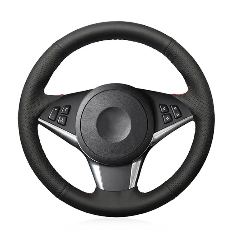 Color Name: black - Car Steering Wheel Cover For BMW E60 E61 530d 545i 550i E63 E64 630i 645Ci 650i Hand-stitched Microfiber Leather Interior