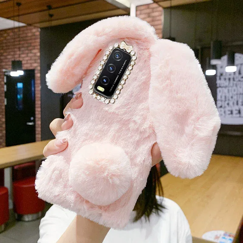 Color: PURPLE, Material: Denim - Warm Plush Rabbit Fluffy fur Cover for Samsung A15 A25 A35 A55 A14 A24 A34 A54 A13 A23 A33 A53 A12 A22 A32 A52 A51 Phone Case
