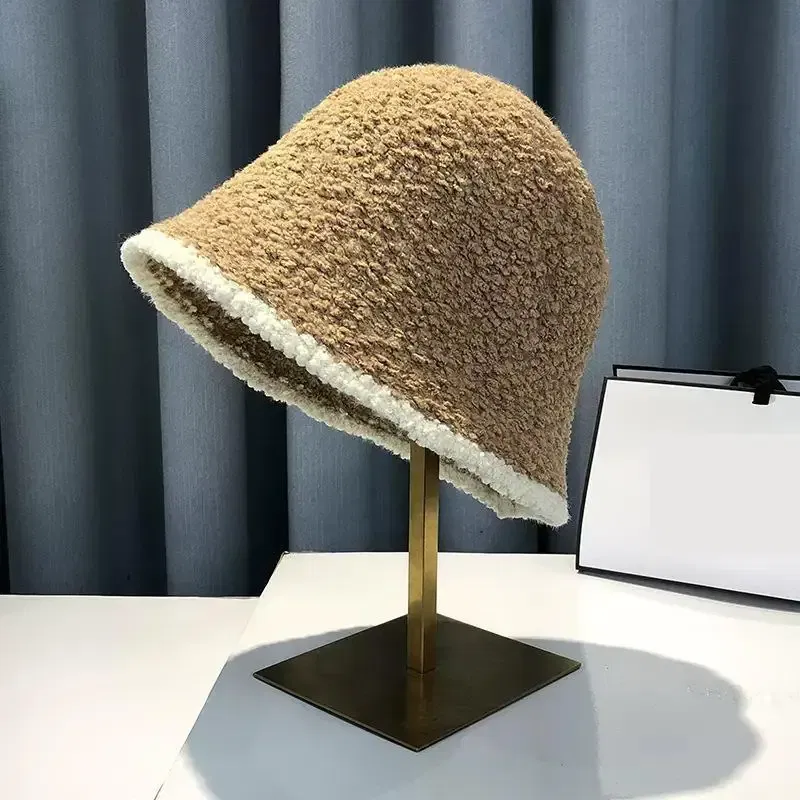 Color: black - COKK Bucket Hat Women Winter Knitted Casual Keep Warm Fishing Hat Female Thick Warm Fashion Design Korean Winter Cap Gorro New
