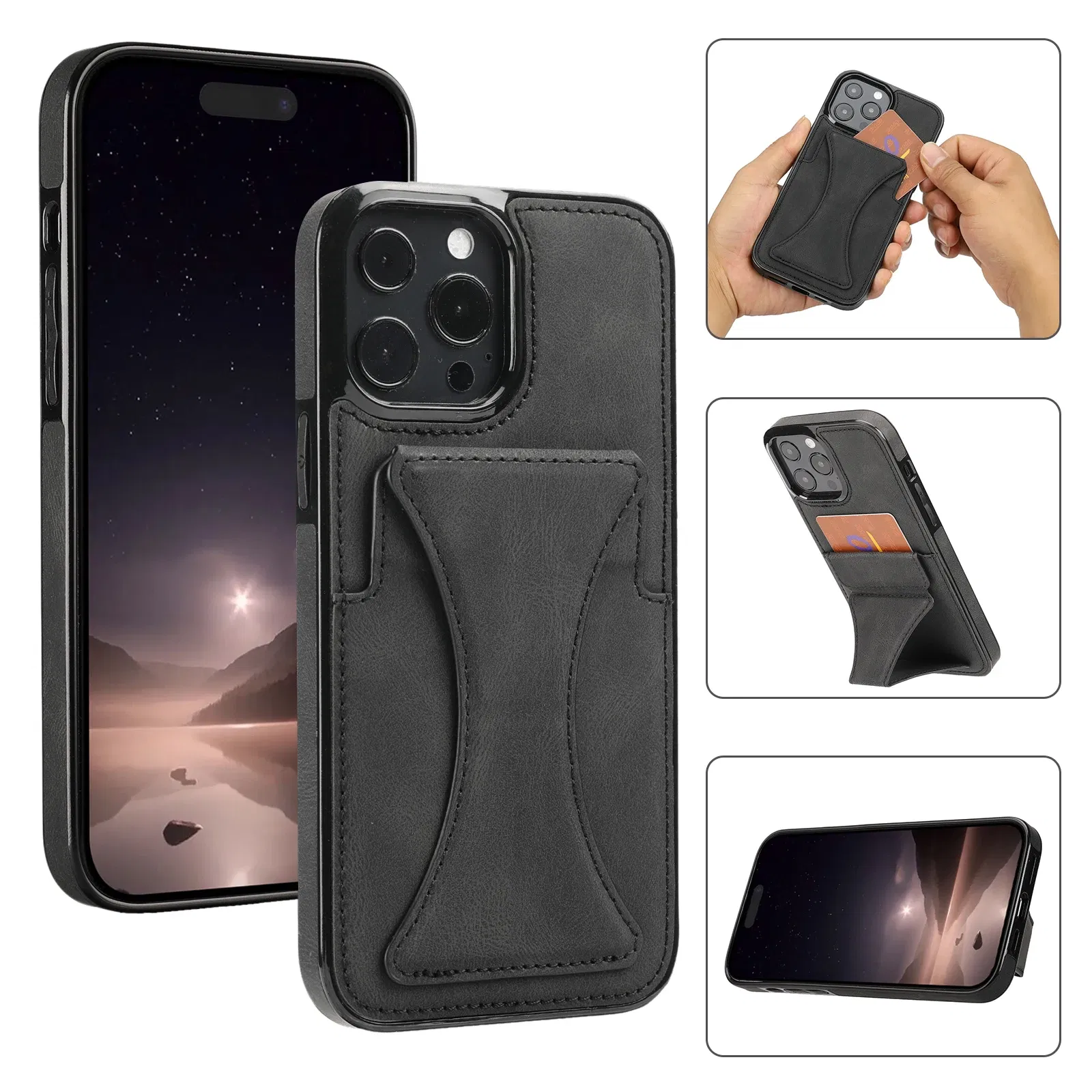 Color: Pink, Material: CANVAS - For iPhone 16 Pro Max Plus Case 2024 With Magnetic Leather Kickstand Card Slot Wallet Back Cover Protection Shockproof Coque