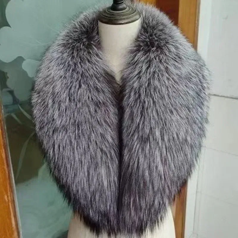 Color: DARK GRAY, Size: S - Winter Real Fox Fur Collar Woman Furry Natural Raccoon Fur Scarf Shawls Luxury Neck Warmer Wraps For Coat Fur Scarves Large Size