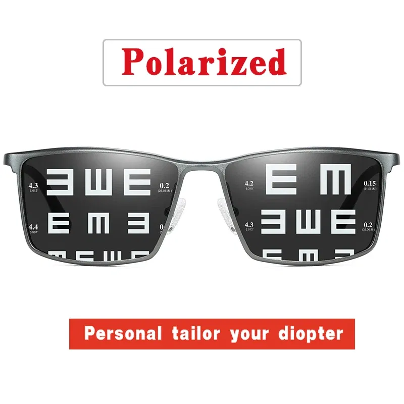 Lenses Color: Blue, Frame Color: Blue - Men's sunglasses myopia with diopter polarized prescription glasses UC400 retro anti-glare driving goggles square black shades