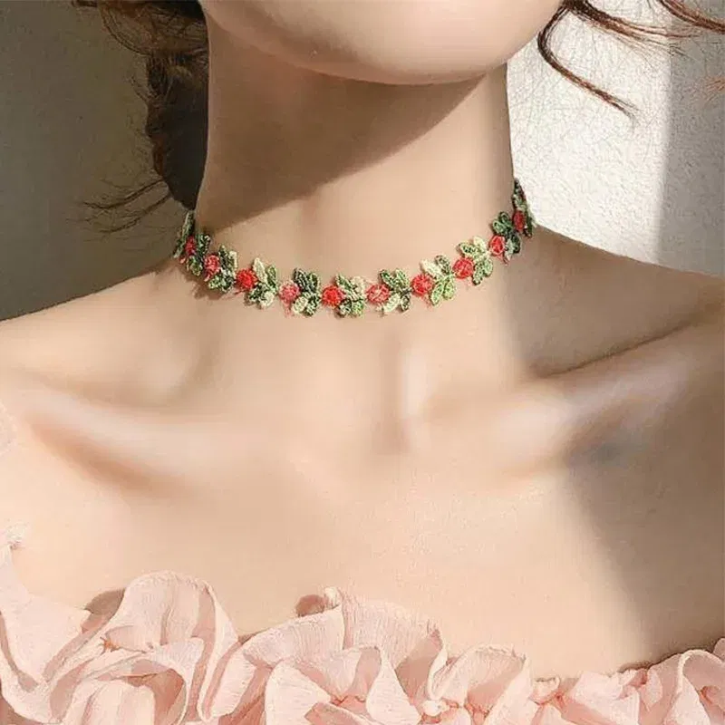 Metal Color: Dark Gold - New Sweet Flowers Lace Necklace Choker for Women Girls Good Quality Embroidery Fashion Romantic Design Accessory Jewelry