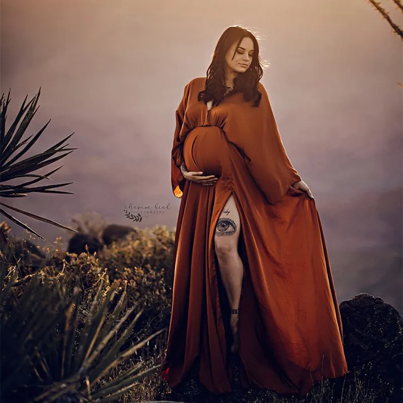 Color: Other - Boho Maternity Photography Props V Neck Dresses Free Size Adjustable Soft Pregnancy Photo Shoot Sides Slit For Baby Shower