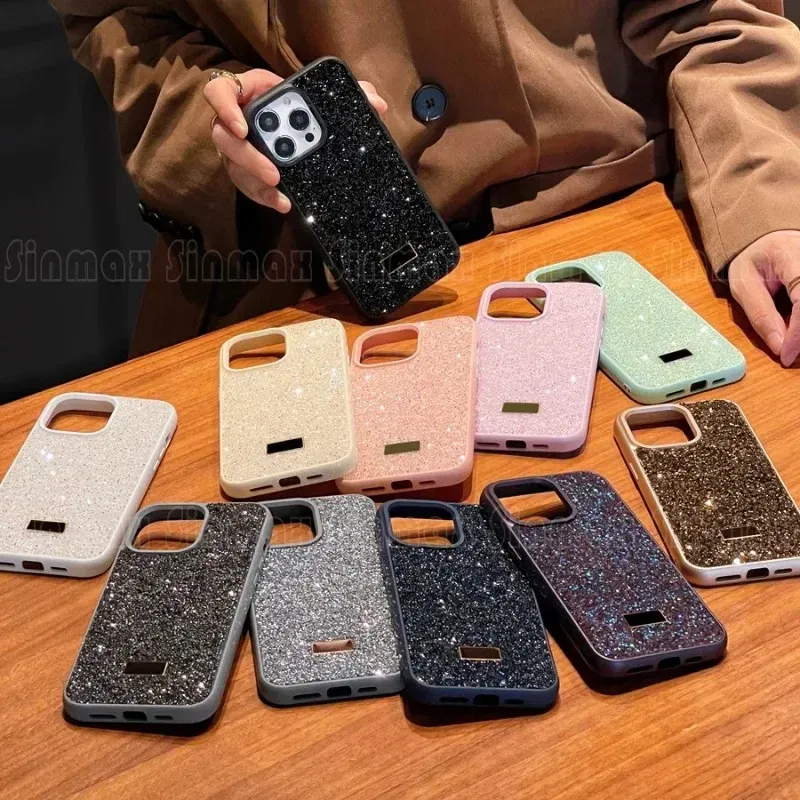 Color: black, Material: aluminum - Luxury Glitter Designed Shell For iPhone 16 15 Pro Max 14 13 12 Luxurious Bling Sparkling Rhinestone Diamond Jewels Cover Case