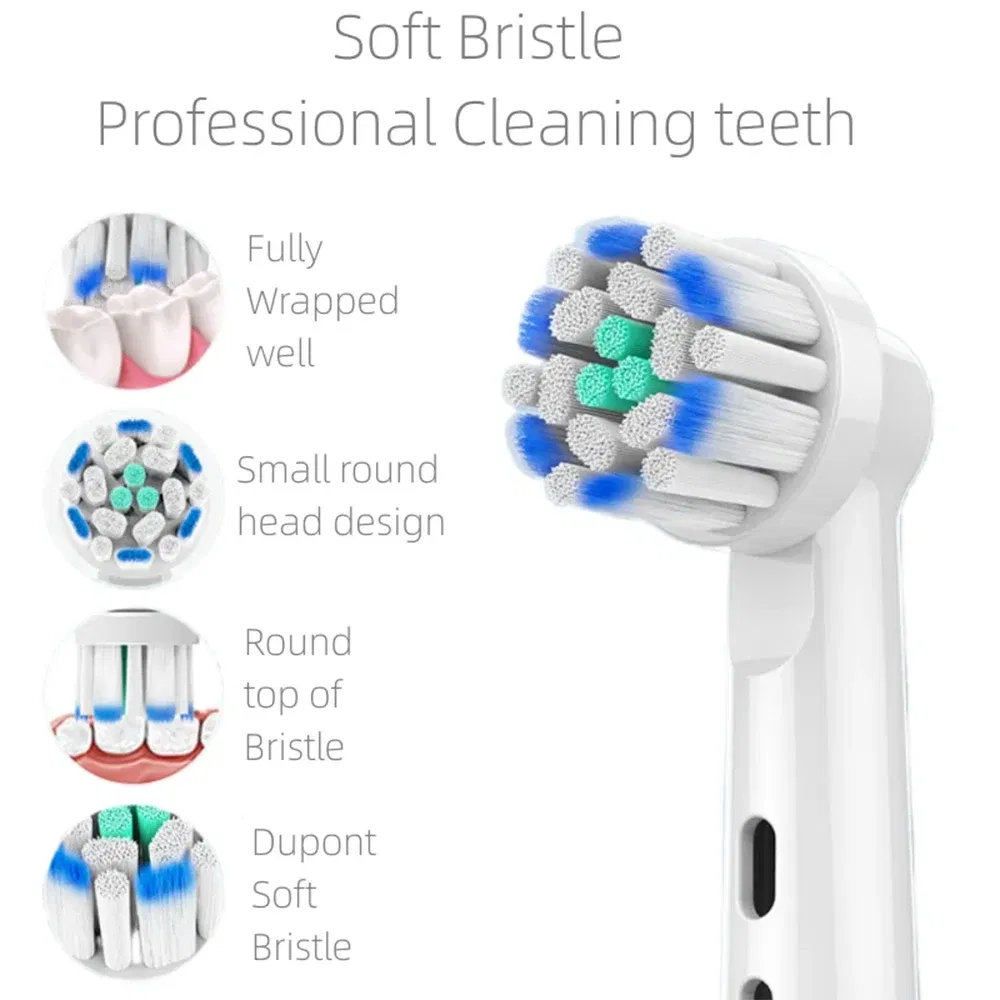 Color: Silver - 4PCS Dupont Bristle Electric Toothbrush Heads Whiten teeth/Daily Clean/Precison Cleaning/Soft Care Teeth Function For Oral B