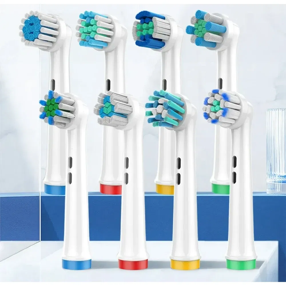 Color: Silver - 4PCS Dupont Bristle Electric Toothbrush Heads Whiten teeth/Daily Clean/Precison Cleaning/Soft Care Teeth Function For Oral B