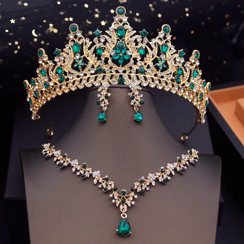 Metal color: Rhodium Plated - Royal Queen Tiaras Bridal Jewelry Sets Evening Crown Choker Necklace Sets Wedding Dress Jewelry Prom Costume Accessory Bride