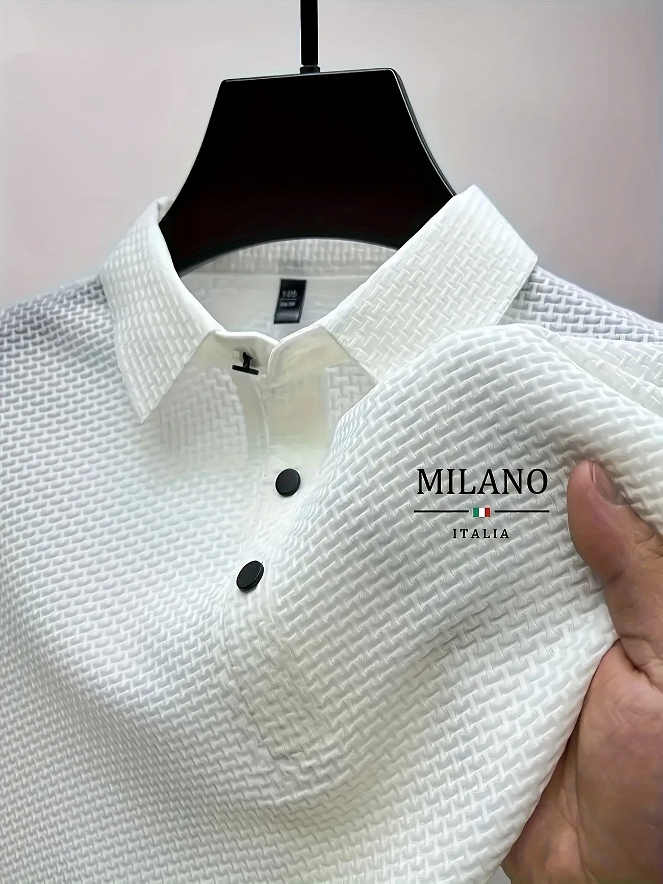 Color: black, Size: L - Classic men's casual POLO shirt soft and breathable MILAN pattern quick-drying top T-shirt