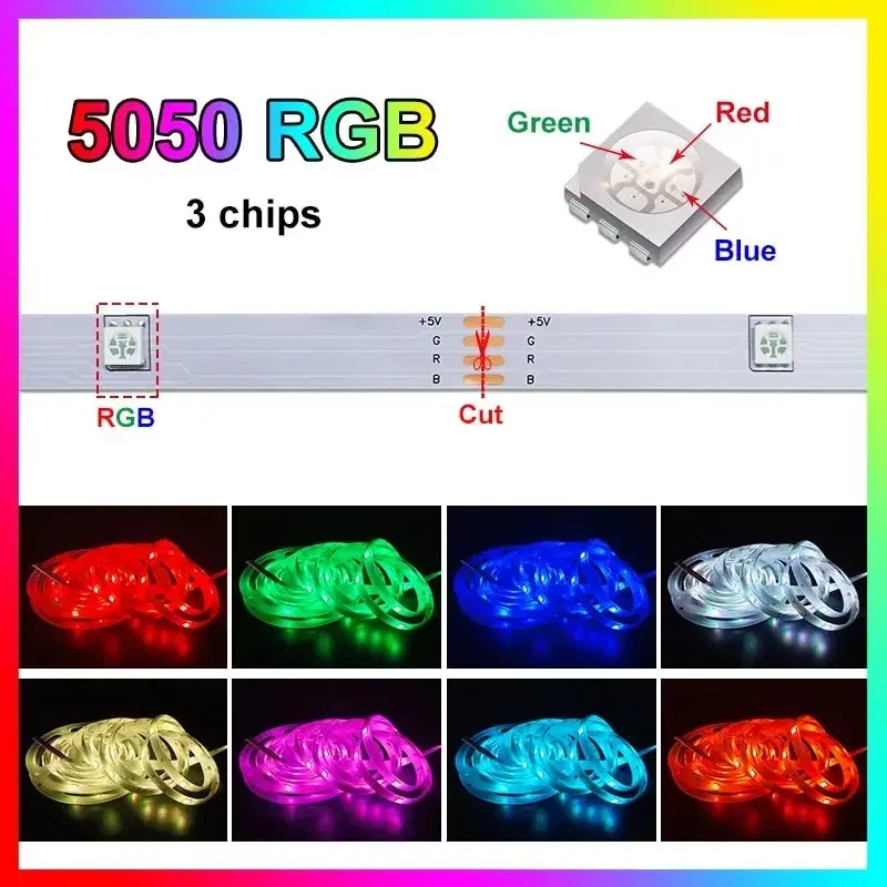 Emitting Color: RGB, Length: 10m - 5V USB LED Lights Strips RGB SMD5050 Christmas Festoon 24Key Remote Control Backlight Flexible Lamp Tape Gaming Room Decoration
