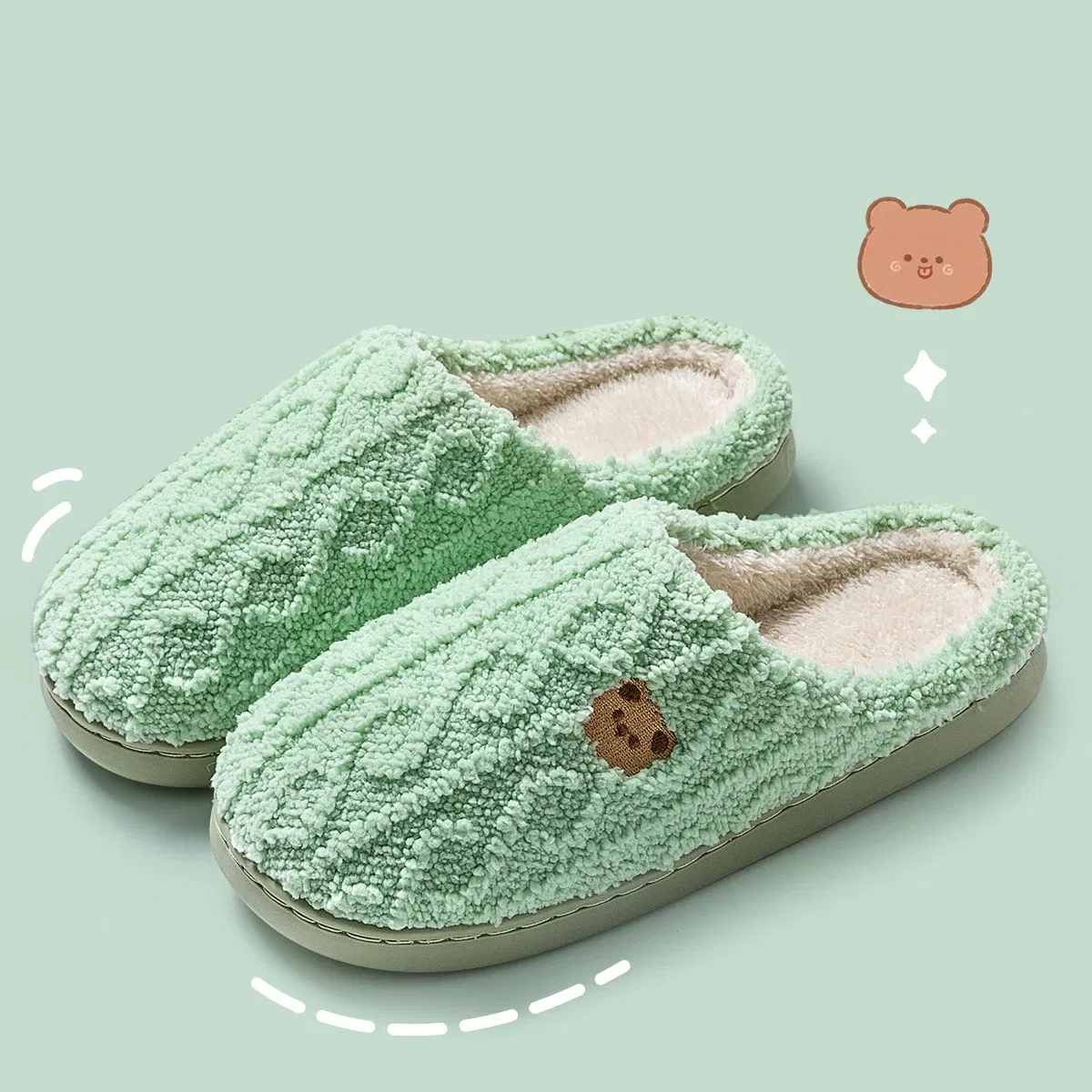 Color: Grape, Shoe Size: 36-37, Ships From: CHINA - Asgard Women Winter Fur Slippers Indoor Fluffy Couple Bedroom Flat Slides Cute Bear Women Fuzzy House Slippers Warm Cotton Shoes