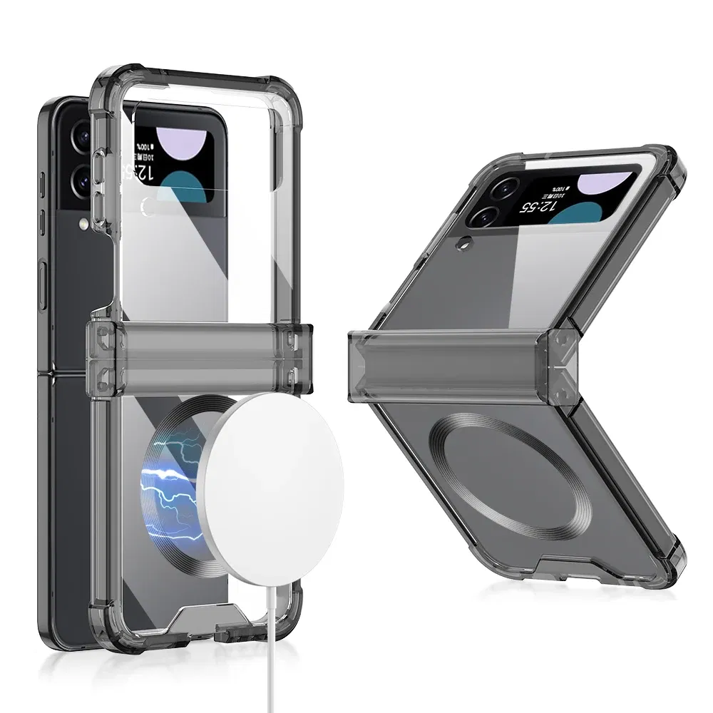 Color: Beige, Material: ABS - For Samsung Galaxy Z Flip 5 4 3 Magsafe Magnetic Wireless Charging Case Colorful Transparent Folding Hinge Shockproof Hard Cover