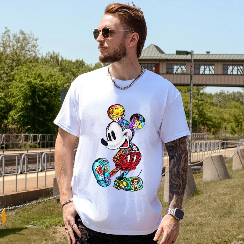 Color: Gold, Size: XXL - Disney Couples Mickey Mouse Minnie Print T-shirt Couples Men's and Women's Cotton Short Sleeve Casual Tops