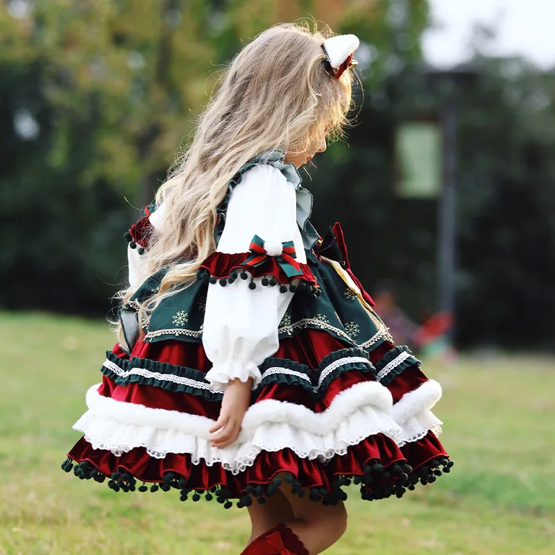 Color: Brown, Kid Size: 4T - New Autumn Winter High-End Baby Girls Velvet Lolita Princess Ball Gown Children Cute Bow Design Birthday Party Dress y1058