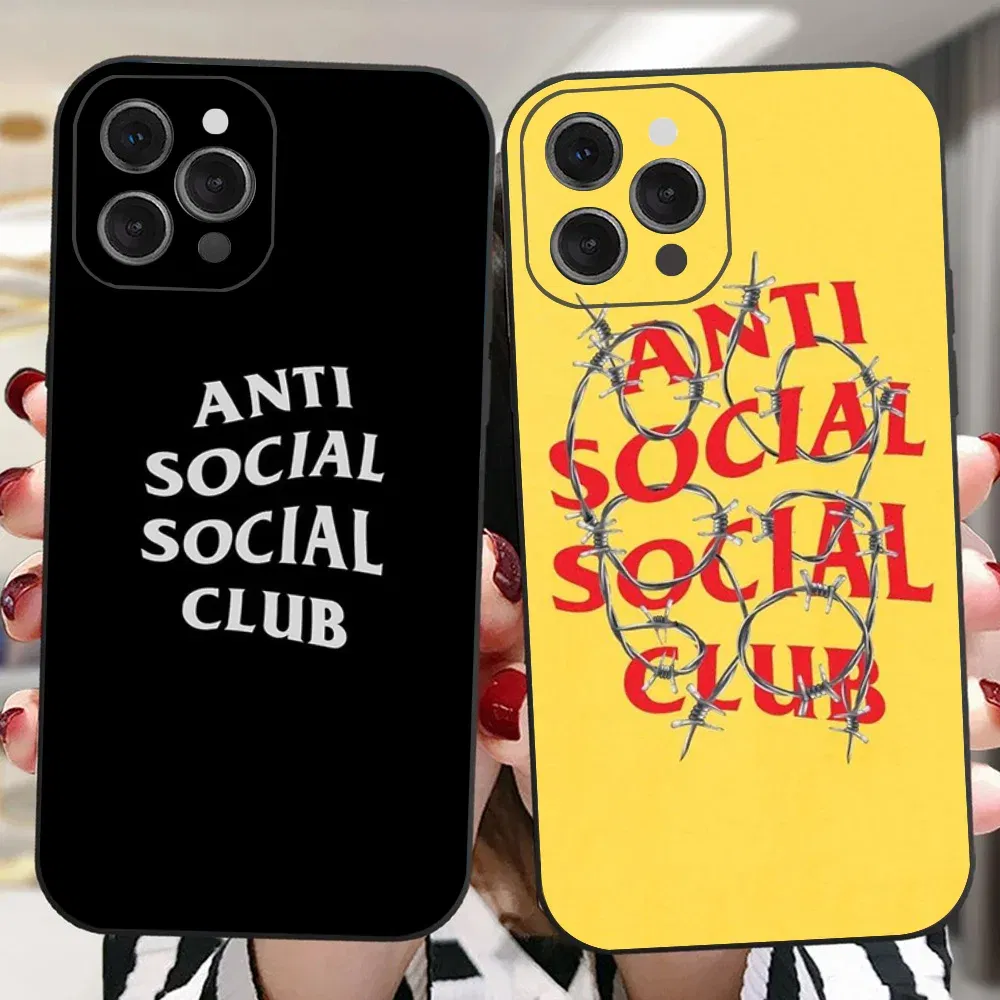 Color: Clear, Material: POLYESTER - Anti Social Social Club Phone Case For IPhone 16 15 14 13 Pro Max 11 12 Mini X Xs XR Se 2022 Black Silicone Cover