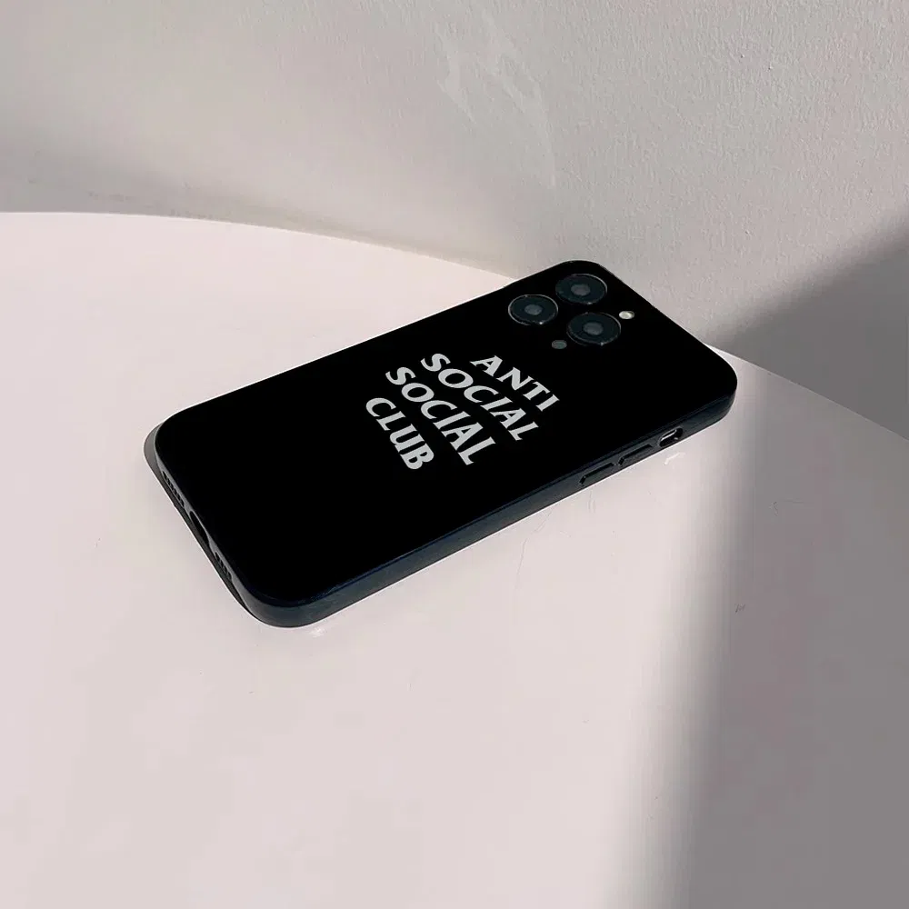 Color: Clear, Material: POLYESTER - Anti Social Social Club Phone Case For IPhone 16 15 14 13 Pro Max 11 12 Mini X Xs XR Se 2022 Black Silicone Cover