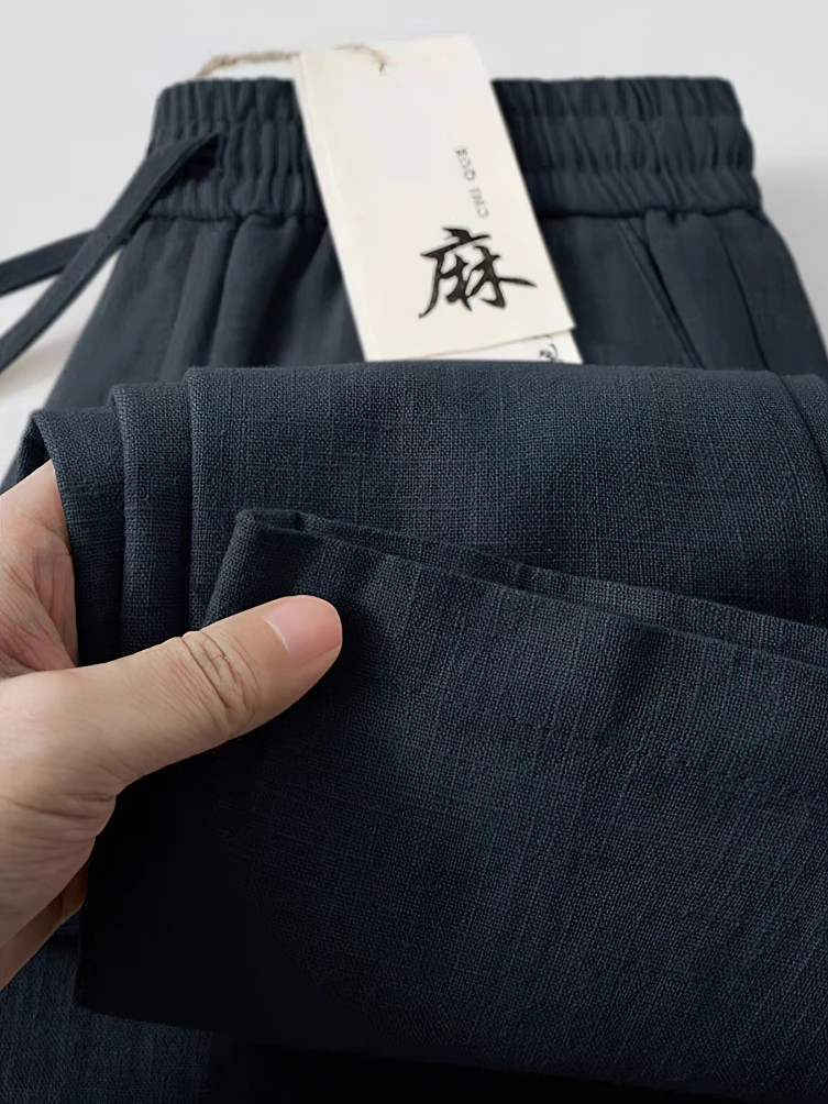 Color: Champagne, Size: XL - Straight Casual Cotton Linen Pants Men Wide Leg Lightweight Baggy Cotton Sweatpants Male Walking Jogger Trousers Work