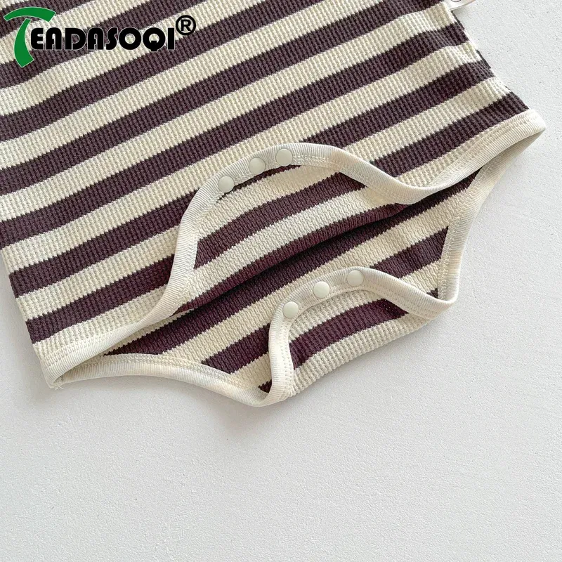 Summer Newborn Sleeveless Knit Bodysuits Striped Jumpsuits Cotton Cartoon Bear Baby Girls Boys Romper Kids Infant Clothing 0-2Y