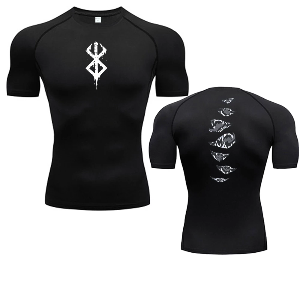 Color: Red, Size: M - 2024Anime Berserk Guts Men's Compression Shirt Fitness Sport Running Tight Gym TShirts Athletic Quick Dry Tops Tee Summer
