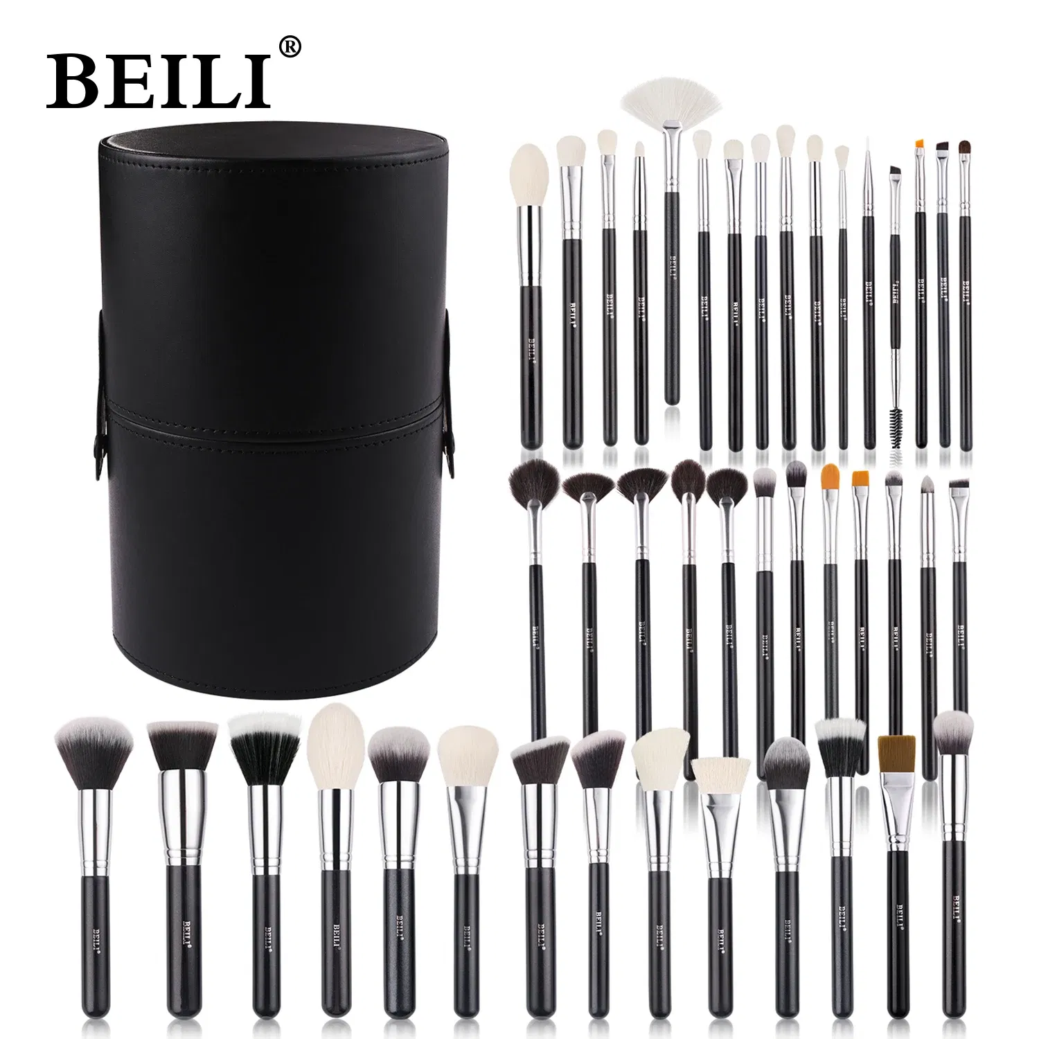Handle Color: GRAY, Ships From: CHINA - BEILI Makeup Brush Set with Holder 30-42Pcs Professional Foundation Powder Blush Eyeshadow Blending Brushes Kit Make Up Tools