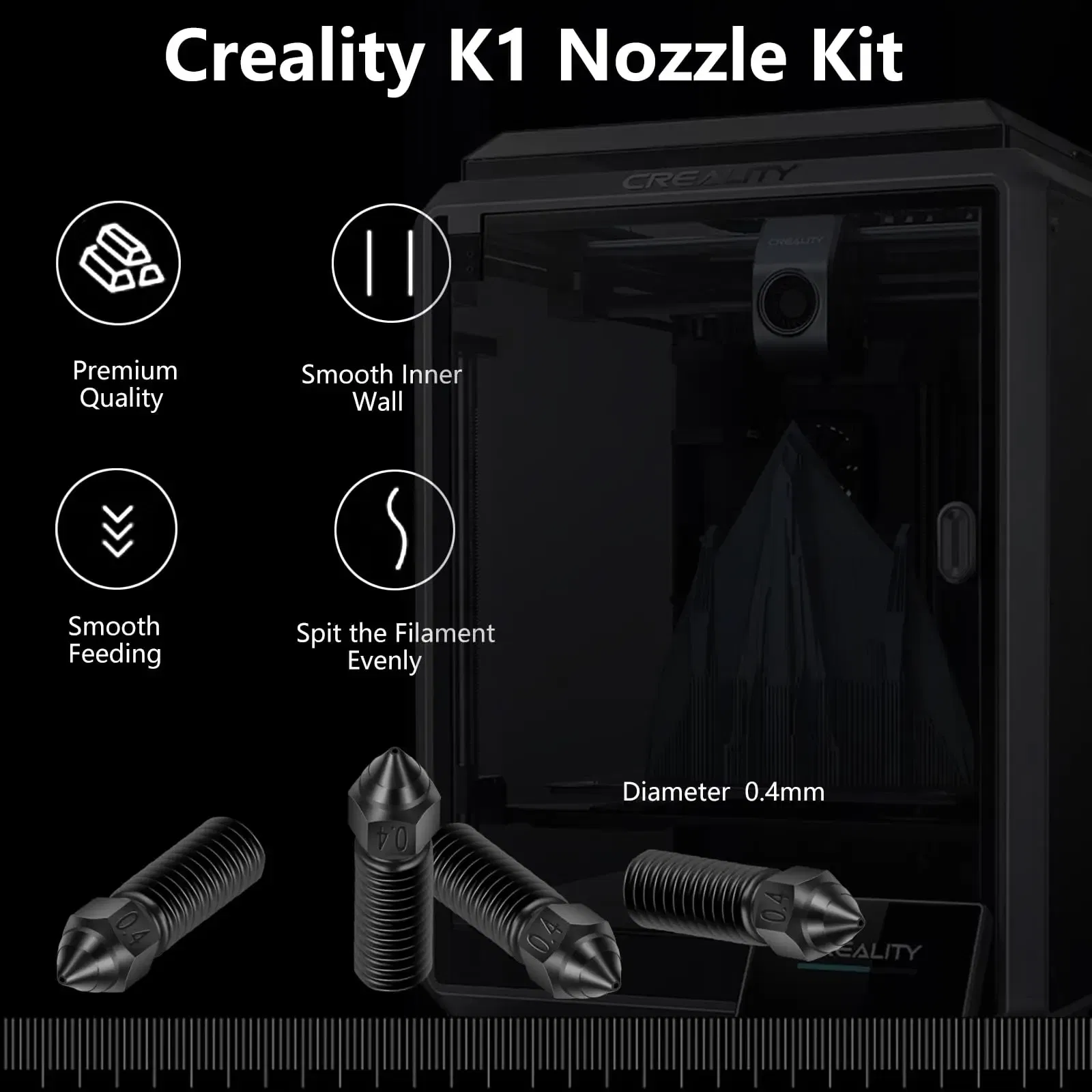 Color: Yellow - Creality Ender 3 V3 KE Nozzle Har Hardened Steel Nozzle Kit 0.2/0.4/0.6/0.8/1.0/1.2mm for K1 3D Printer Parts Non Stick Filament