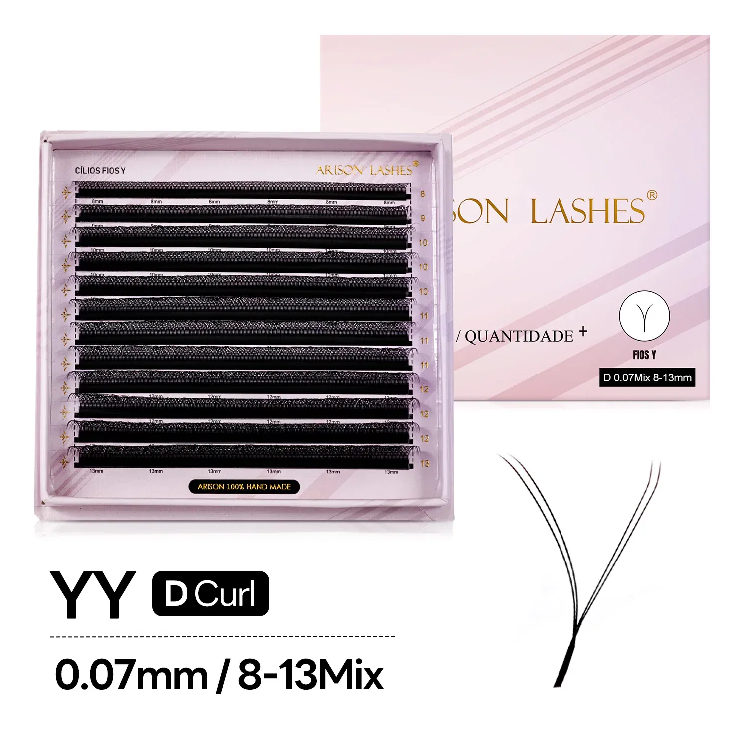 Color: Rose Red, Curl: D, Thickness: 0.07mm, Length: 9mm - ARISON LASHES W Shape 3/4/5/6D Eyelashes Extension Premade Volume Fans YY-shape Lashes Faux Mink Soft Easy Faning Natural Lashes