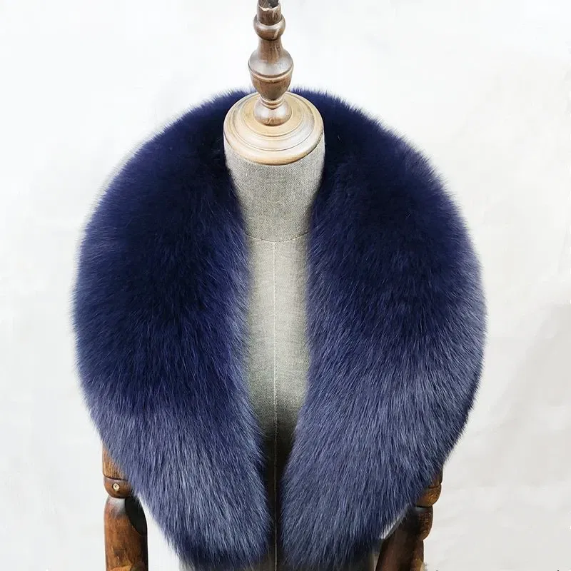Color: Khaki, Size: S - 100% Natural Real Fox Fur Collar For Women Men Coat Jacket Fur Scarf Winter Extra Large Size Neck Warmer Fur Scarf Shawls Wraps